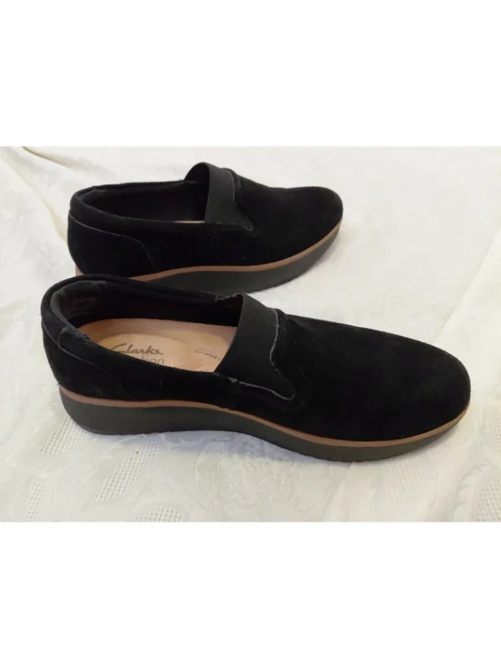 Clarks Women's Zylah Sky Slip On Wedge Black Suede US 9 EU 40 Comfort